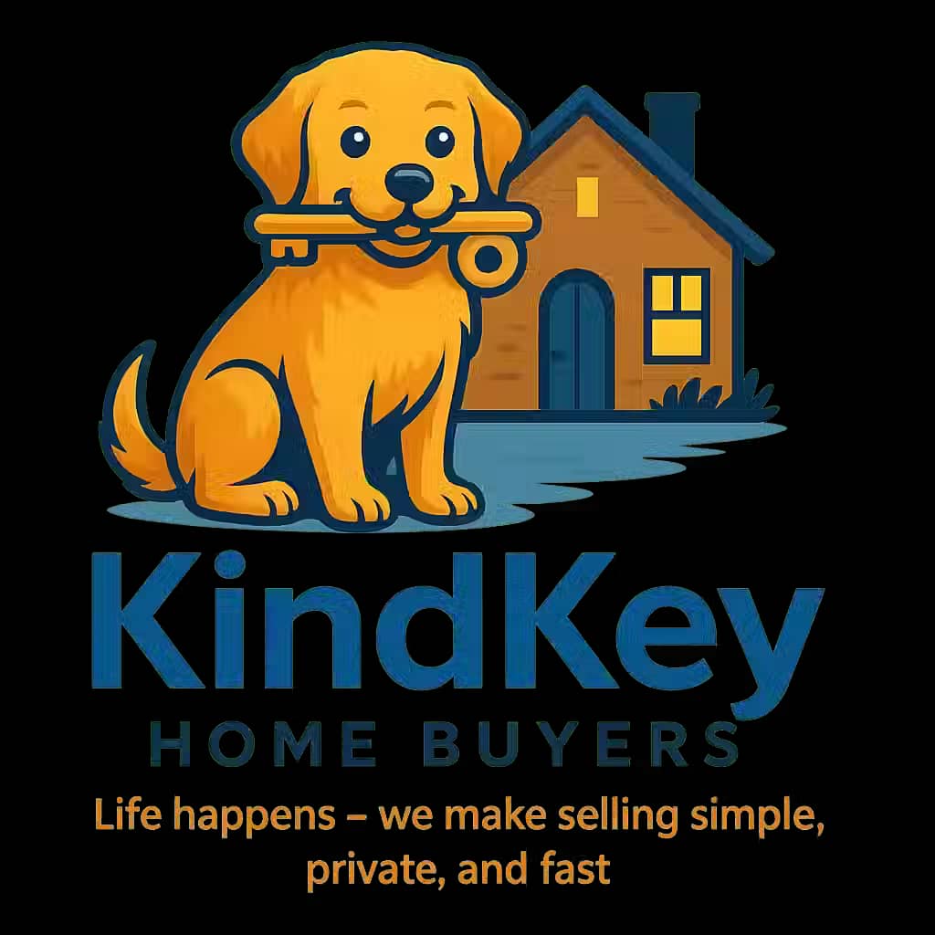 KindKey Home Buyers logo featuring a friendly golden retriever with a key